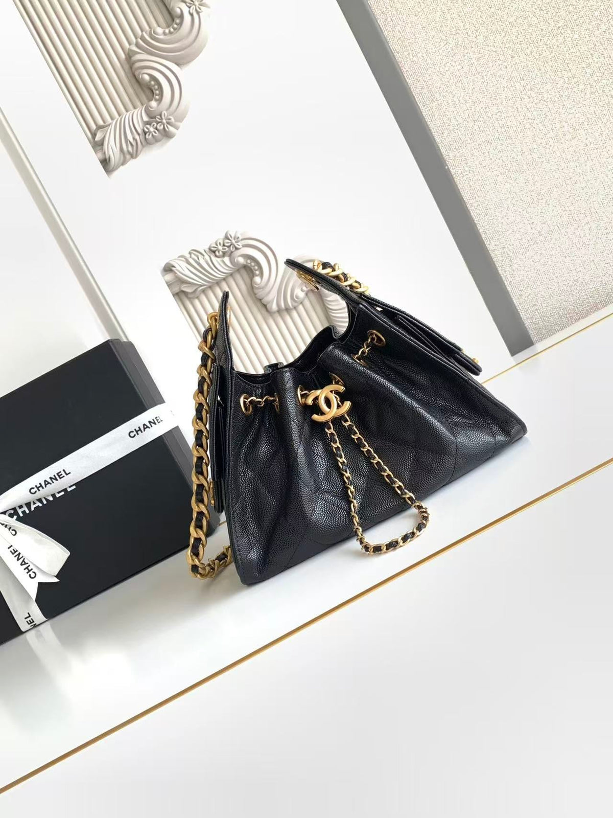 Ch*nel 25 Hobo Bag 22cm Black Calfskin GHW