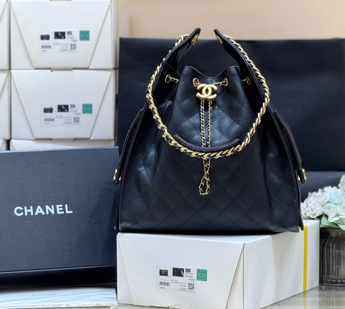 Ch*nel 25S HOBO BAG CALFSKIN GOLD HARDWARE