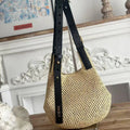 L*ewe x Paula's Ibiza Small Punch Hole Hobo Bag Beige Black Raffia Leather