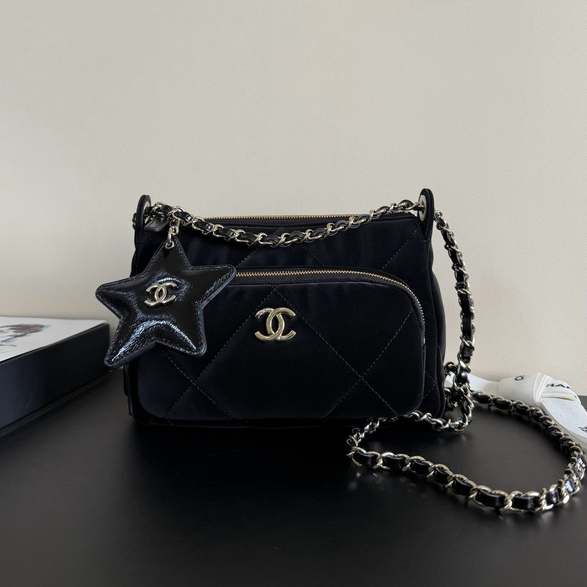 C*C 25/56 Small Zipped Case Black Velvet GHW