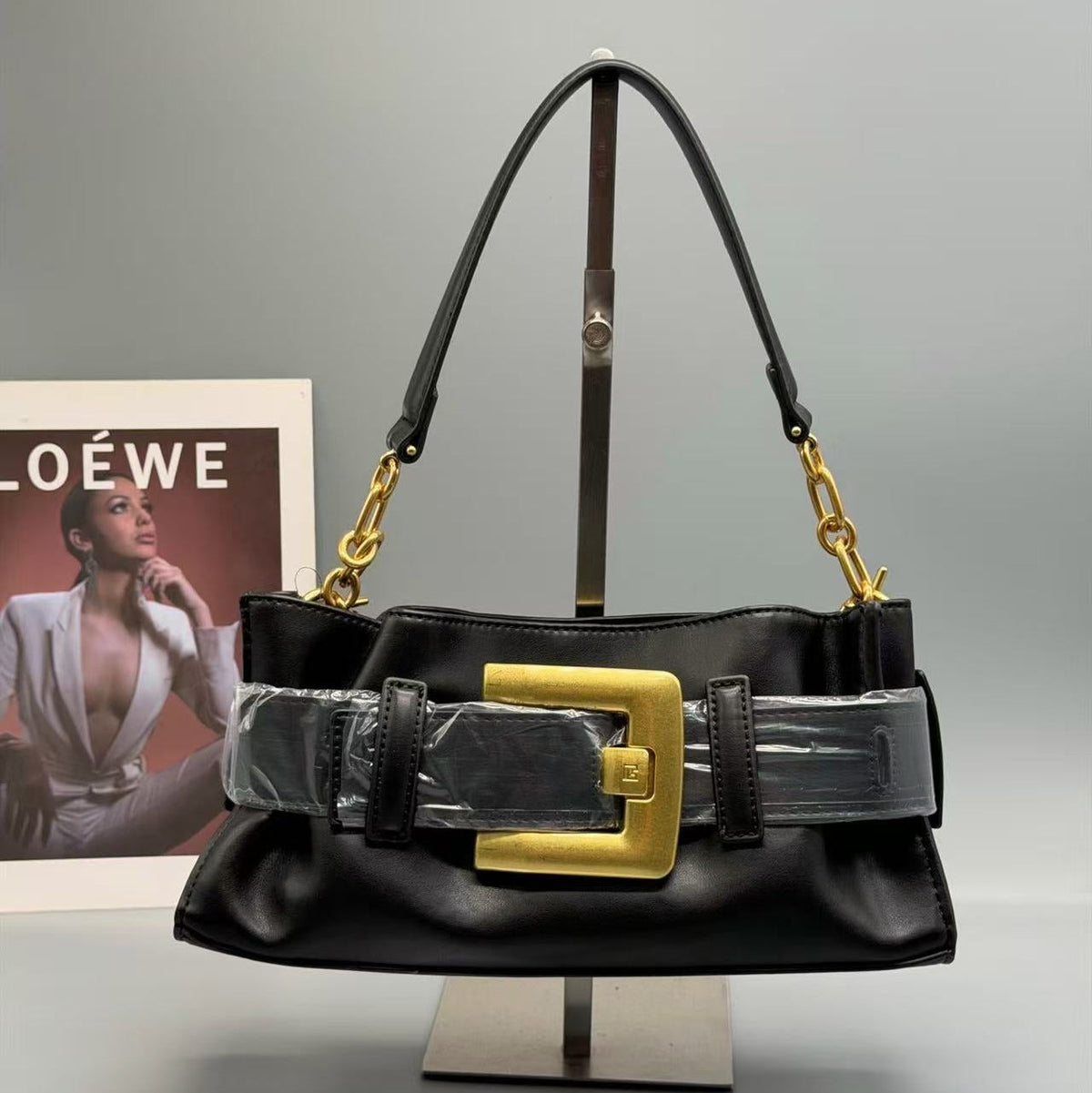 B*lmain Mini Anthem Shoulder Bag Black calfskin