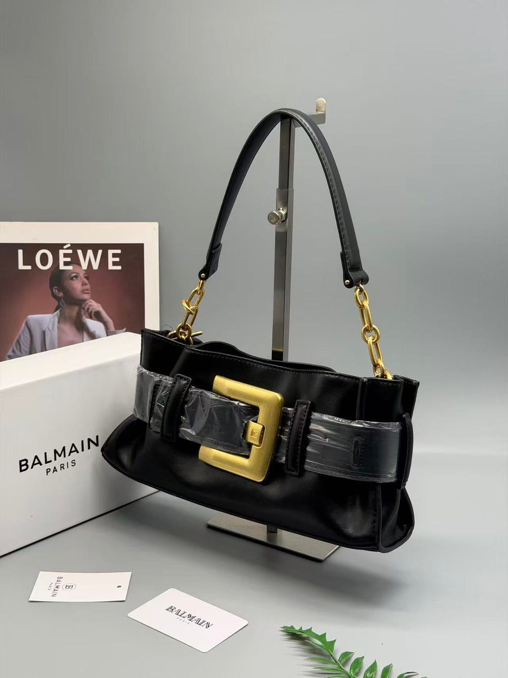 B*lmain Mini Anthem Shoulder Bag Black calfskin