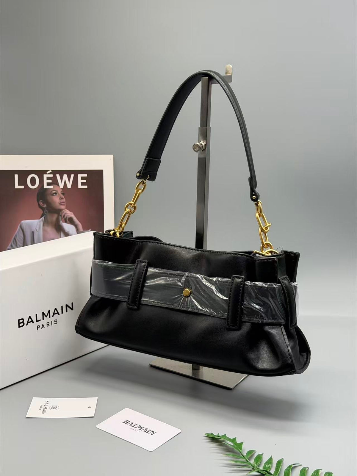 B*lmain Mini Anthem Shoulder Bag Black calfskin