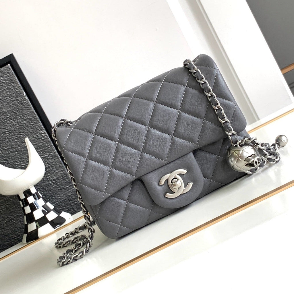 Ch*nel Mini Flap Bag 17cm Gray in Sheepskin