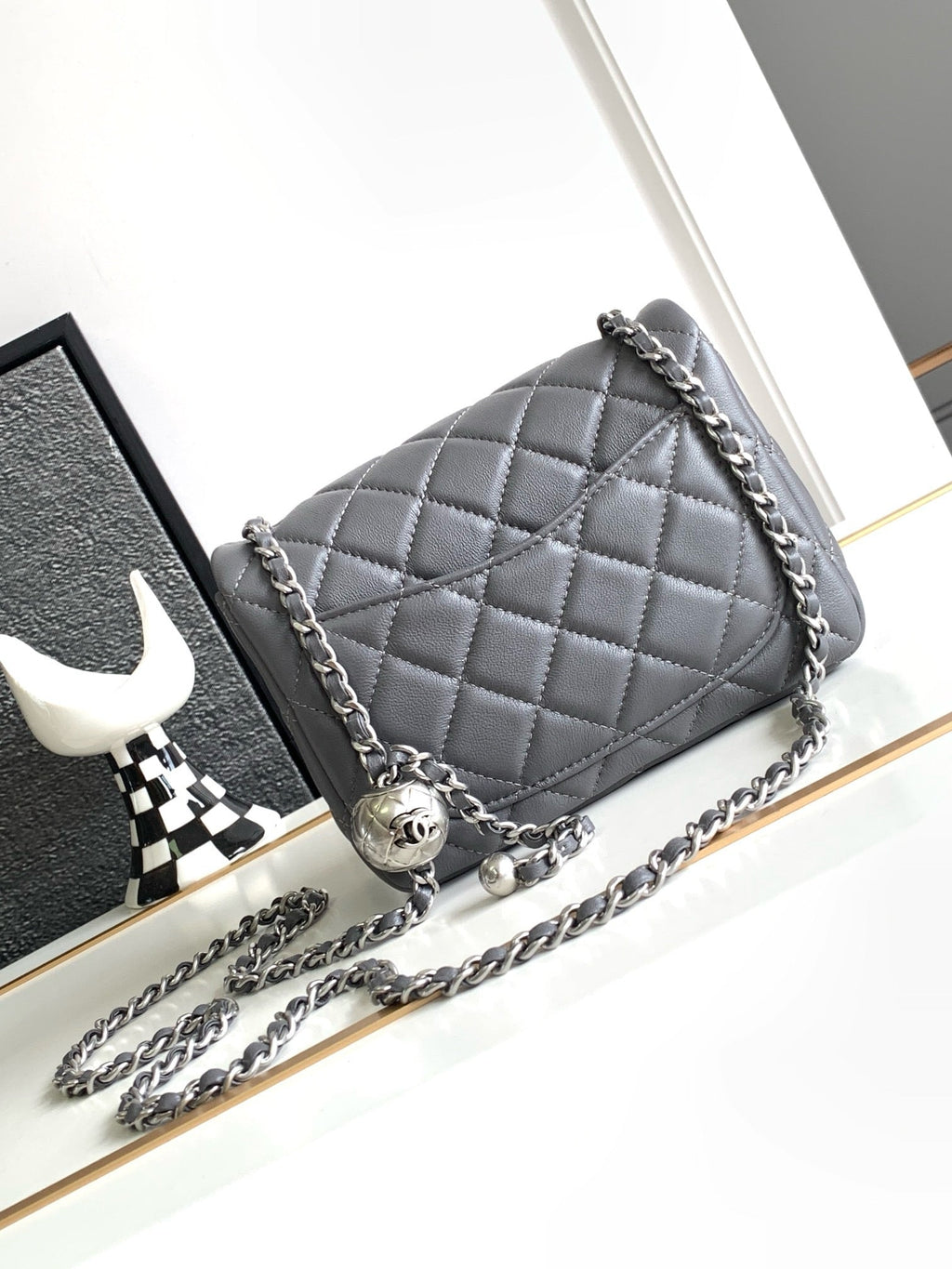 Ch*nel Mini Flap Bag 17cm Gray in Sheepskin