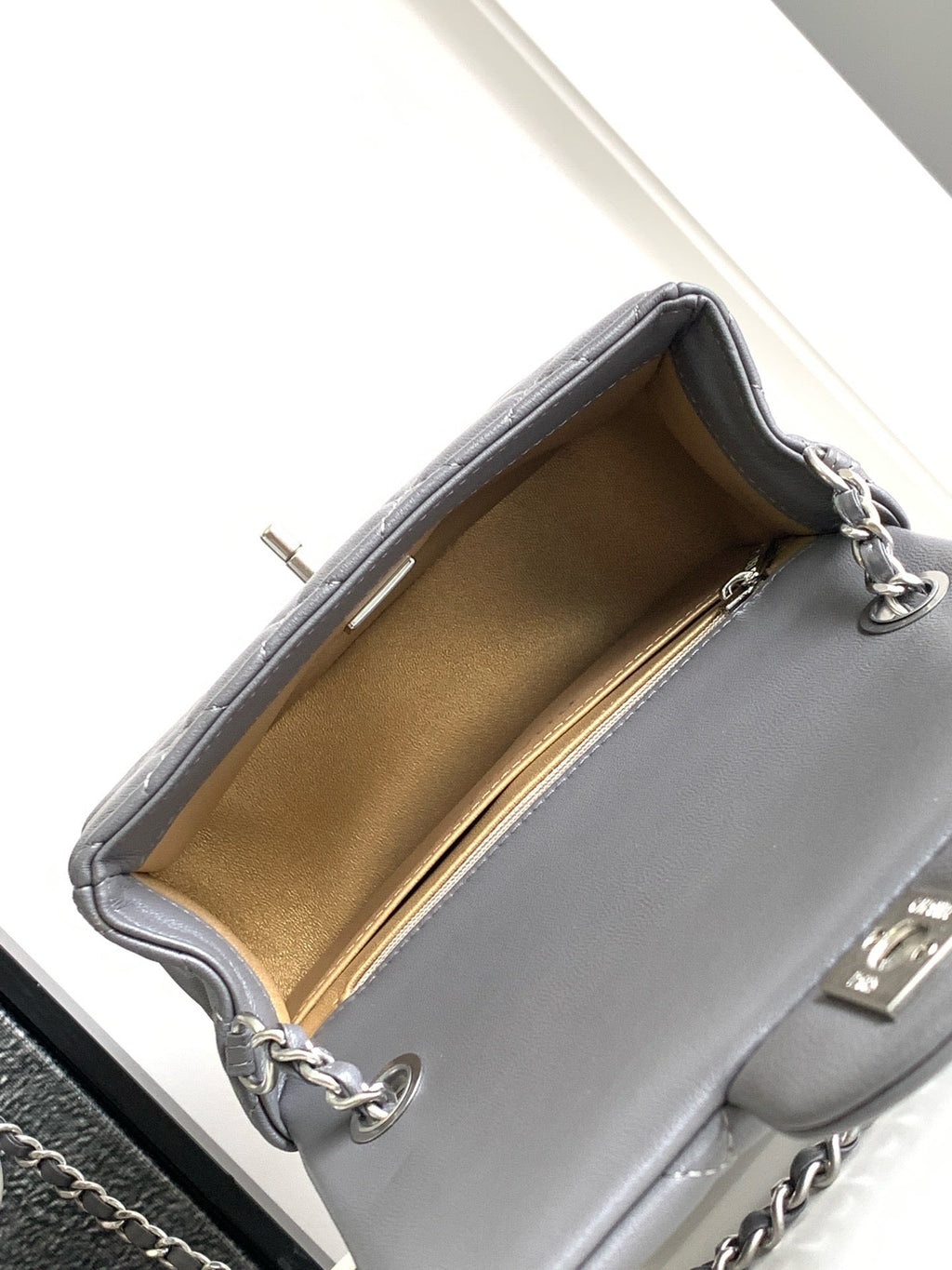 Ch*nel Mini Flap Bag 17cm Gray in Sheepskin