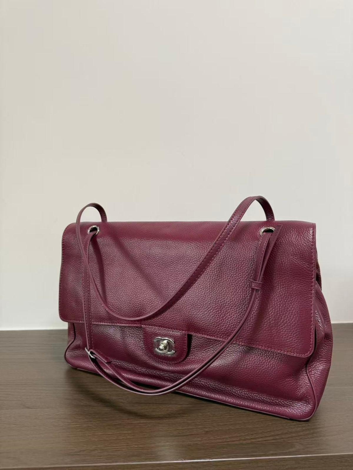 Ch*nel Classic Flap Bag 38.5cm Burgundy in Cowhide
