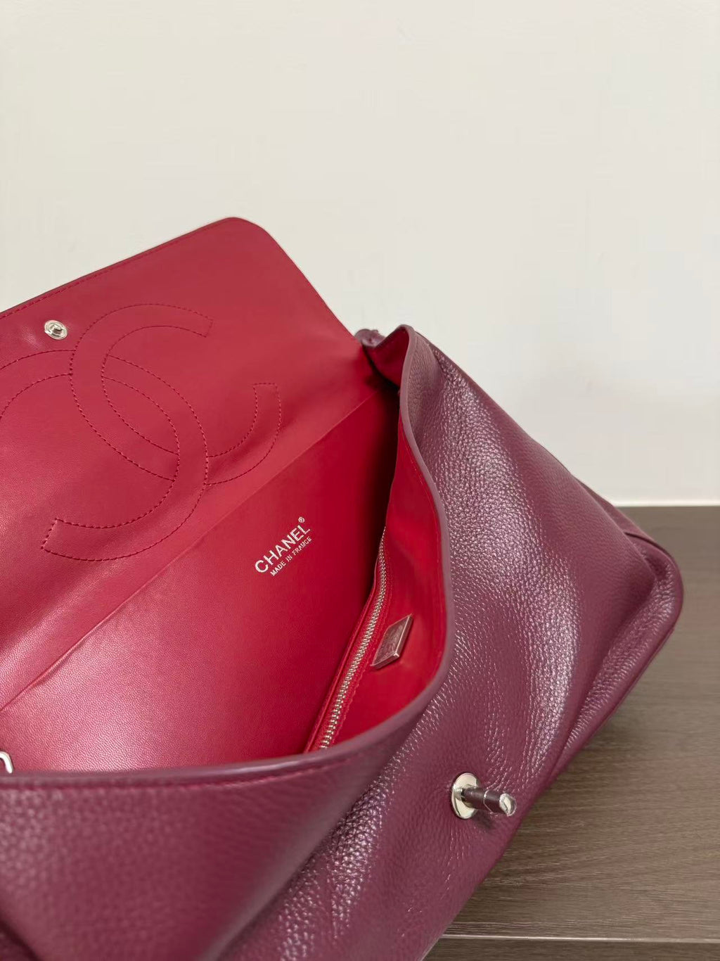 Ch*nel Classic Flap Bag 38.5cm Burgundy in Cowhide
