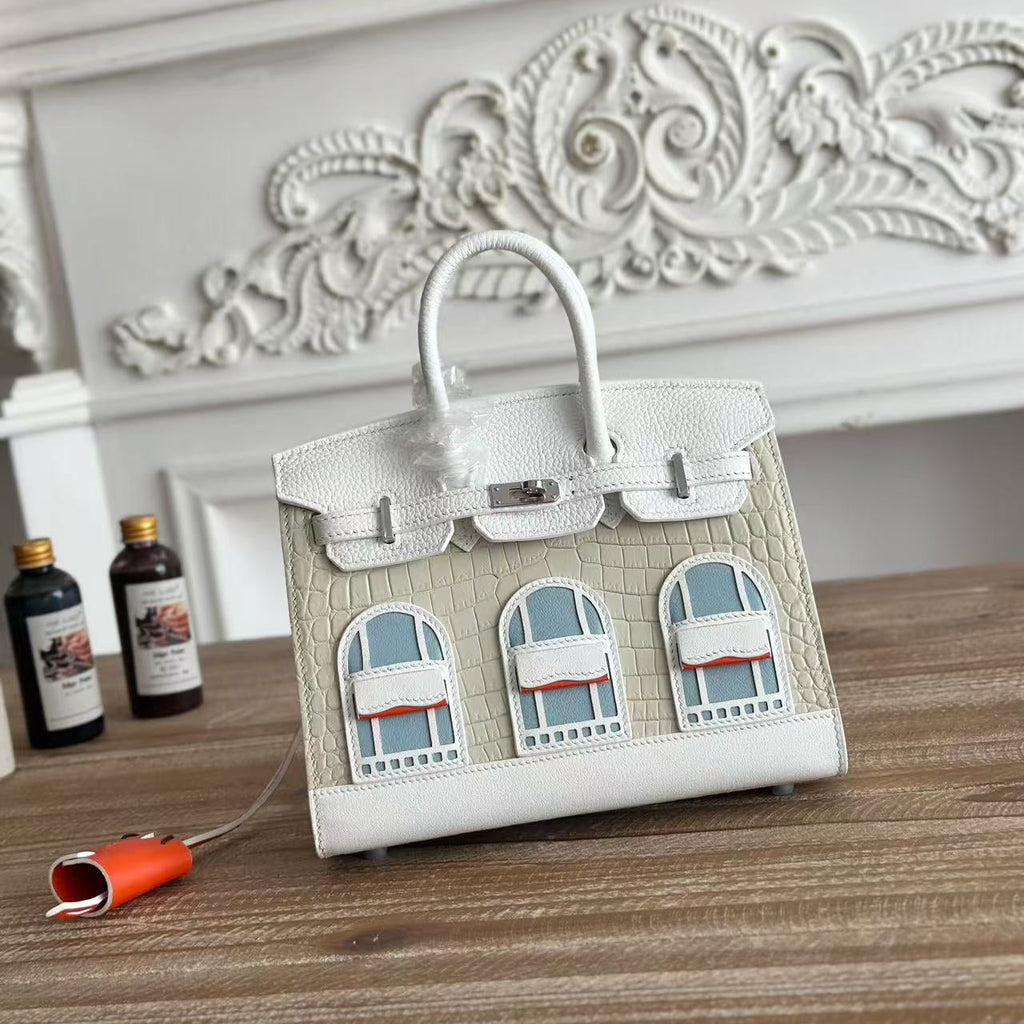 H*M Birkin Faubourg 20 Cream White Alligator Embossed Leather Togo Leather