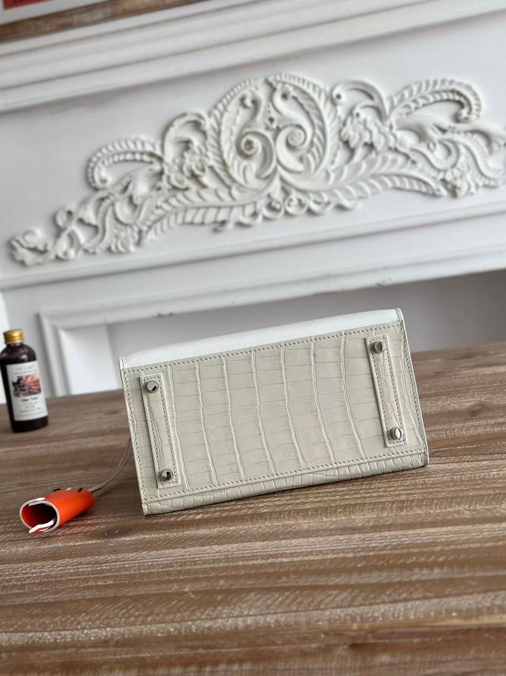 H*M Birkin Faubourg 20 Cream White Alligator Embossed Leather Togo Leather