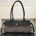 Ch*nel 2026 Shopping Tote Bag 30cm Black Cowhide Wool