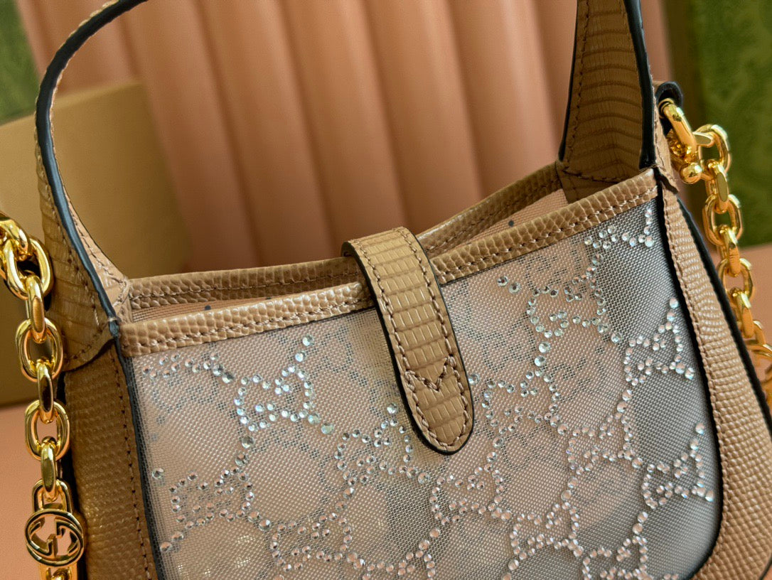 G*G Jackie Mini Crystal Bag Pink Lizard Leather