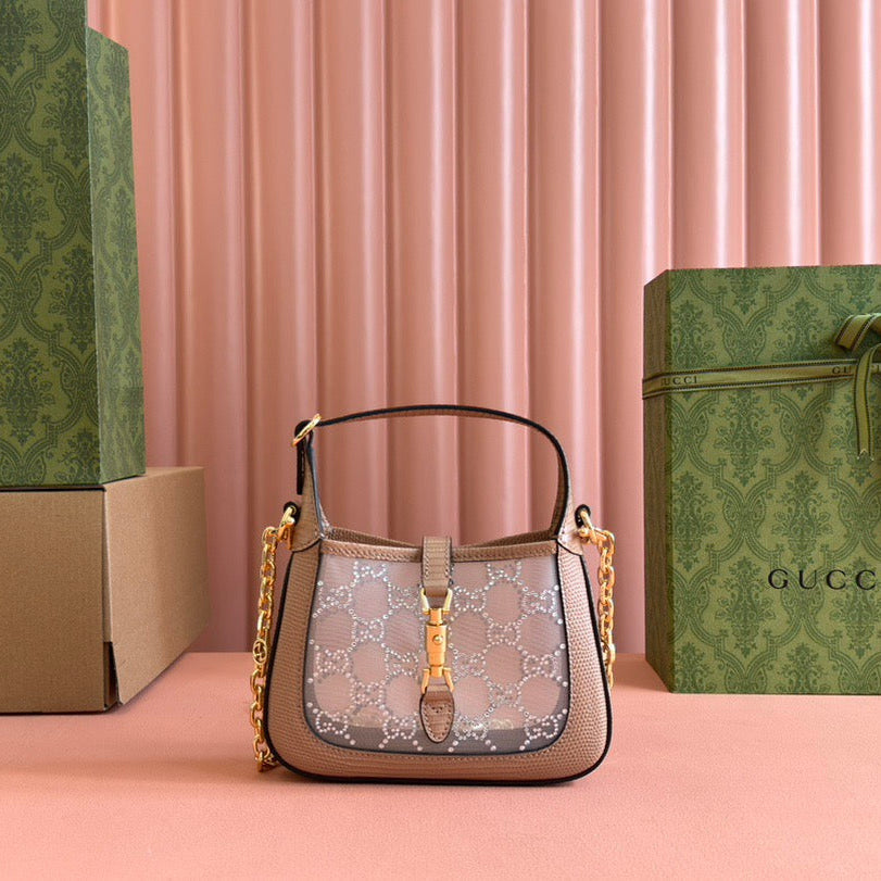 G*G Jackie Mini Crystal Bag Pink Lizard Leather