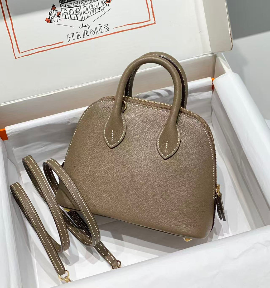 H*M Bolide Mini 18cm Etoupe Togo Leather Gold Hardware