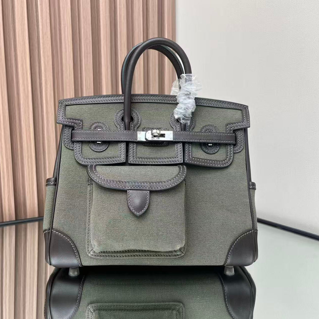 H*M Birkin 25 Cargo Olive Green Black Olive Green Black