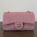 Ch*nel 2026 Classic Flap Bag 25cm Pink Tweed Fabric Leather
