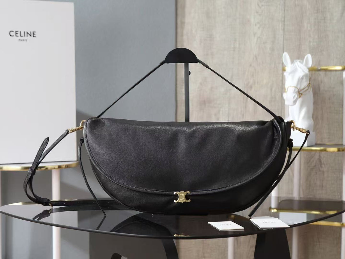C*line Little Halfmoon Soft Triomphe Bag in Black Lambskin