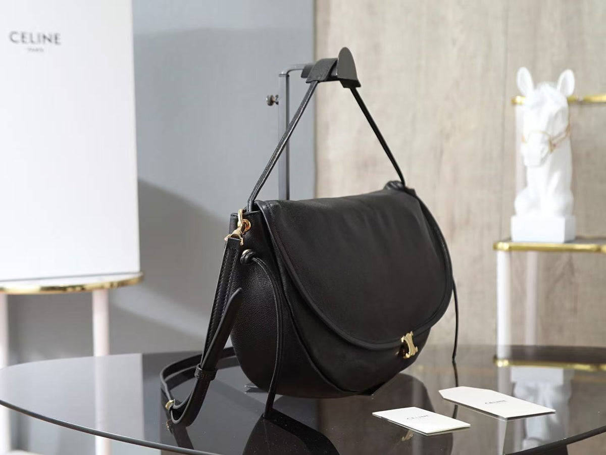 C*line Little Halfmoon Soft Triomphe Bag in Black Lambskin