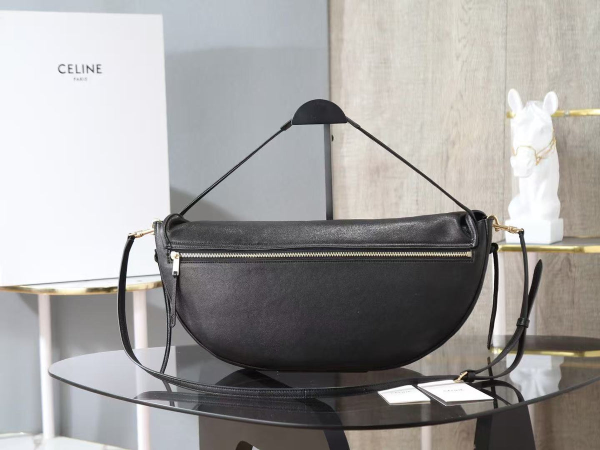 C*line Little Halfmoon Soft Triomphe Bag in Black Lambskin