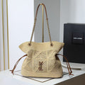 Y*S*L Jamie Shopping Bag 35cm Dark Brown Beige Raffia Leather