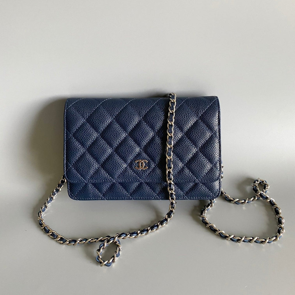 C*C WOC Fortune Bag Navy Blue Quilted Caviar Leather Sliver Hardware