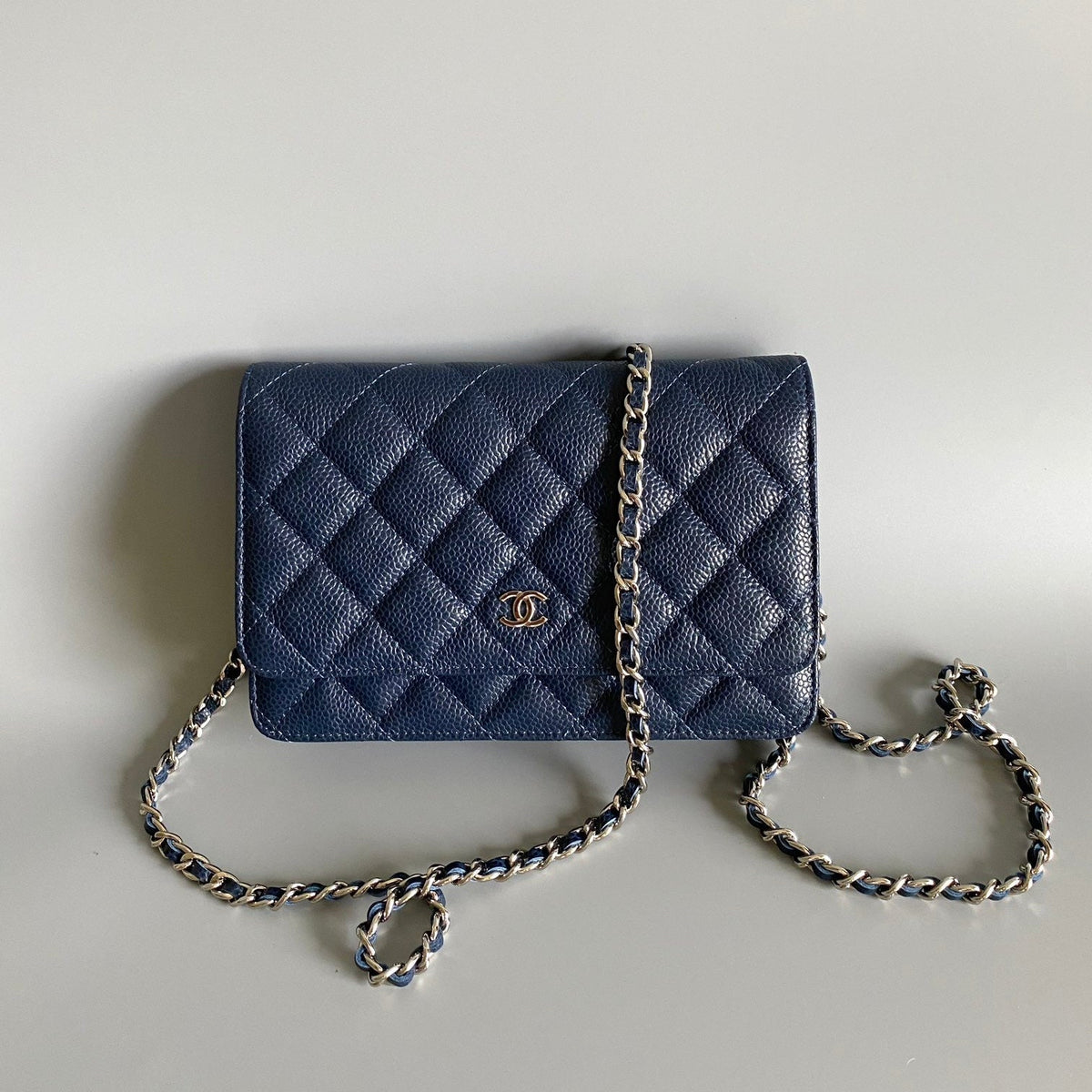 C*C WOC Fortune Bag Navy Blue Quilted Caviar Leather Sliver Hardware