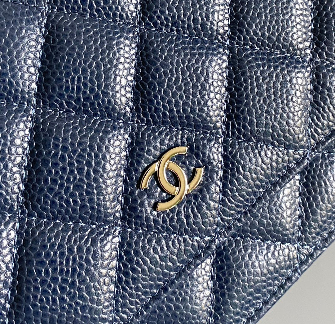 C*C WOC Fortune Bag Navy Blue Quilted Caviar Leather Sliver Hardware