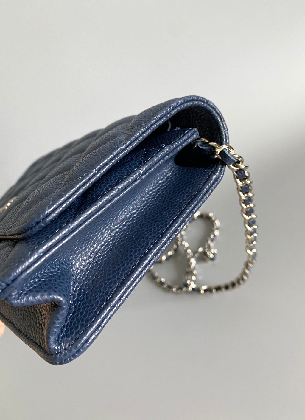 C*C WOC Fortune Bag Navy Blue Quilted Caviar Leather Sliver Hardware
