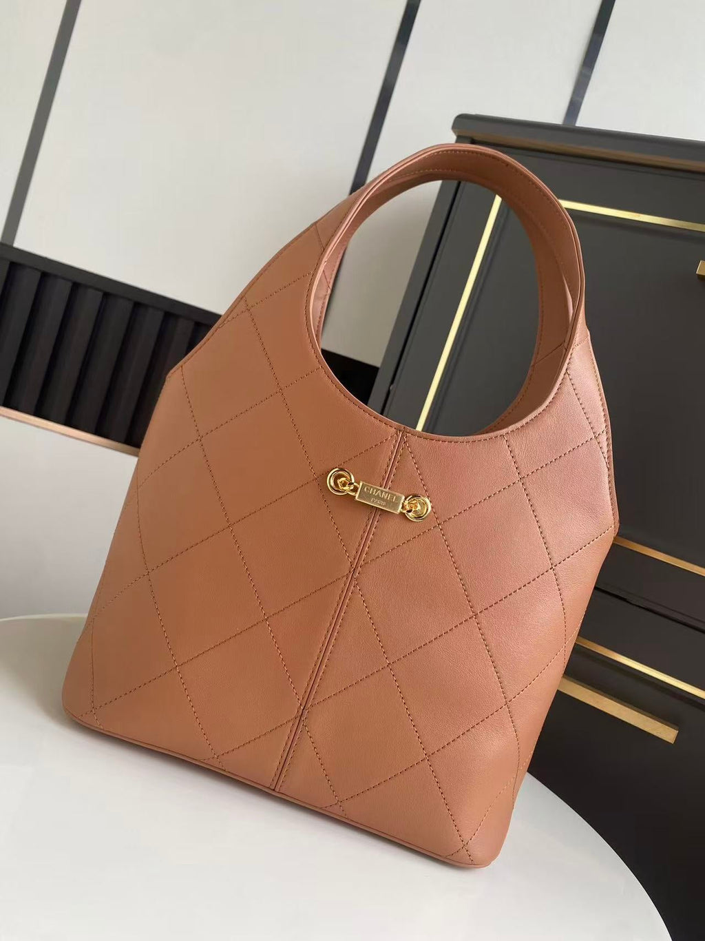 Ch*nel Hobo Bag 35 Brown in Cowhide