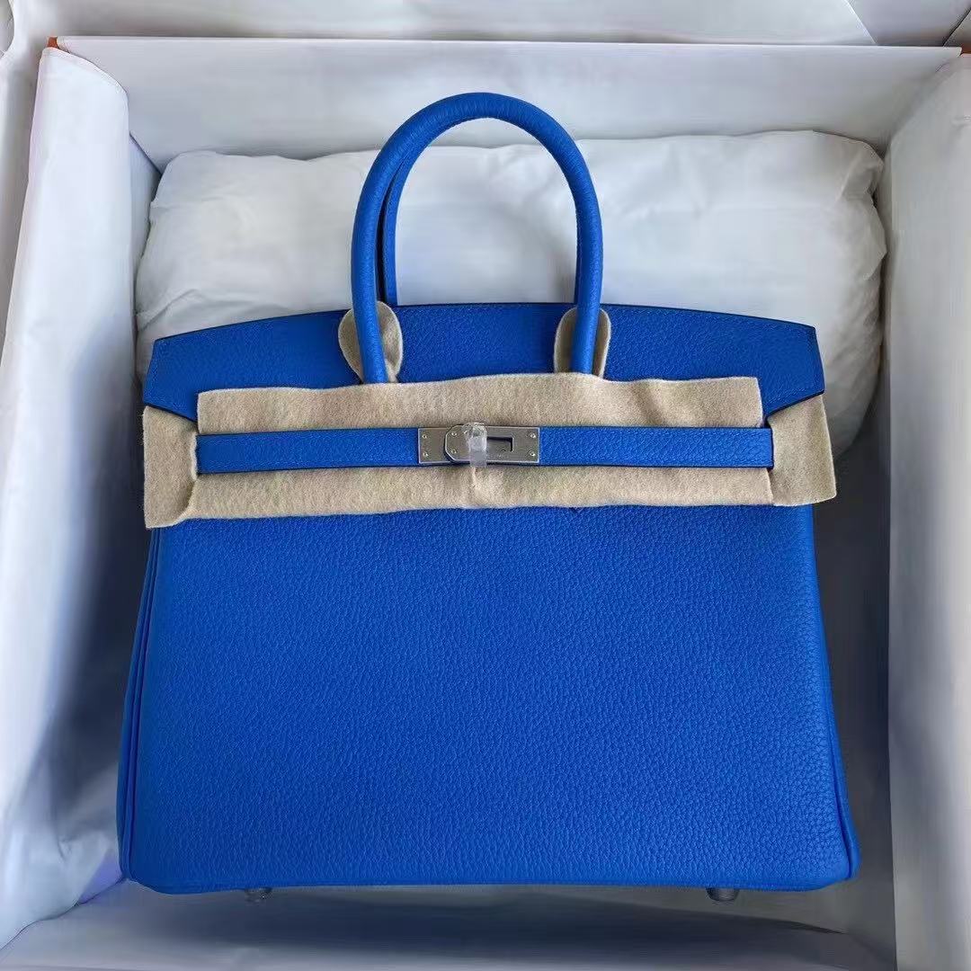 H*rmes 2025 Birkin Bag 25cm Blue Togo Leather Silver Hardware