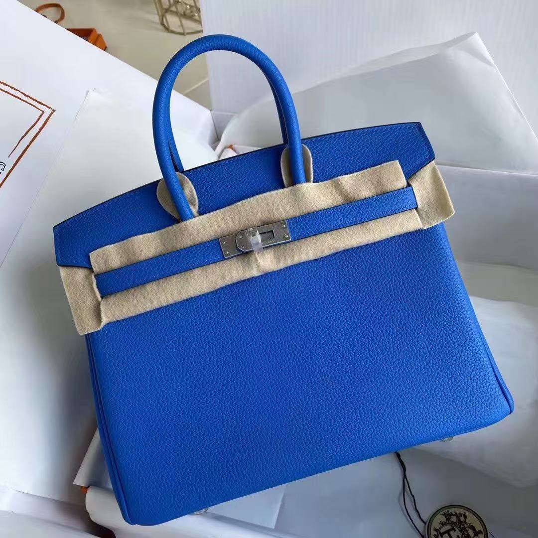 H*rmes 2025 Birkin Bag 25cm Blue Togo Leather Silver Hardware