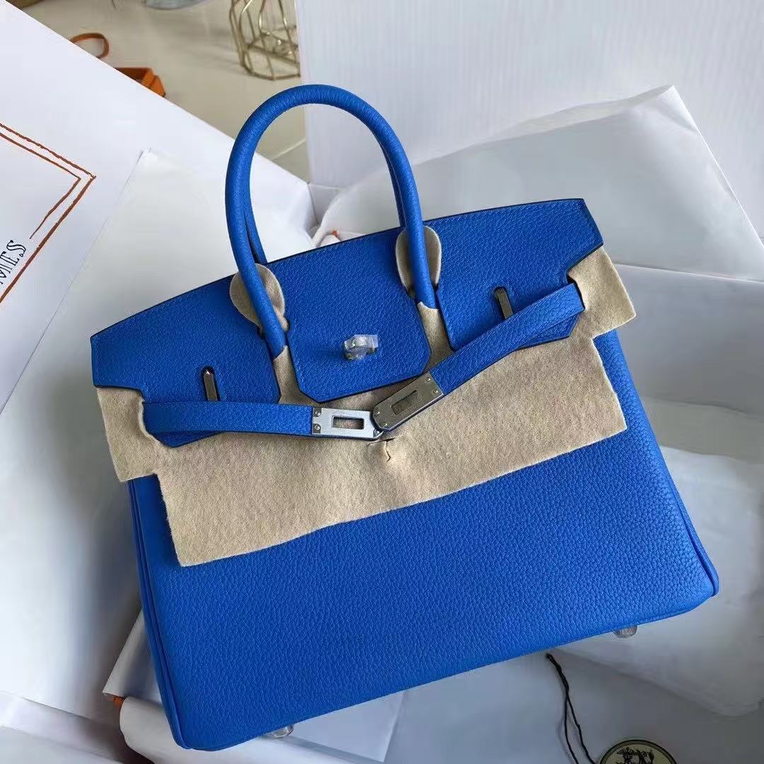 H*rmes 2025 Birkin Bag 25cm Blue Togo Leather Silver Hardware