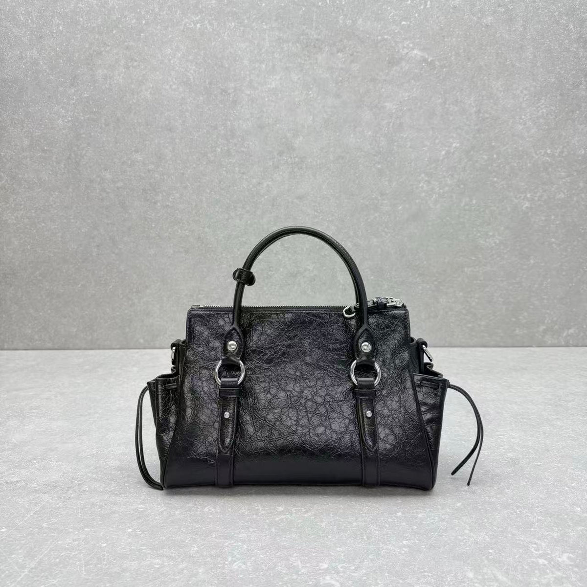 M*u Retro Rope Motorcycle Bag Black Leather