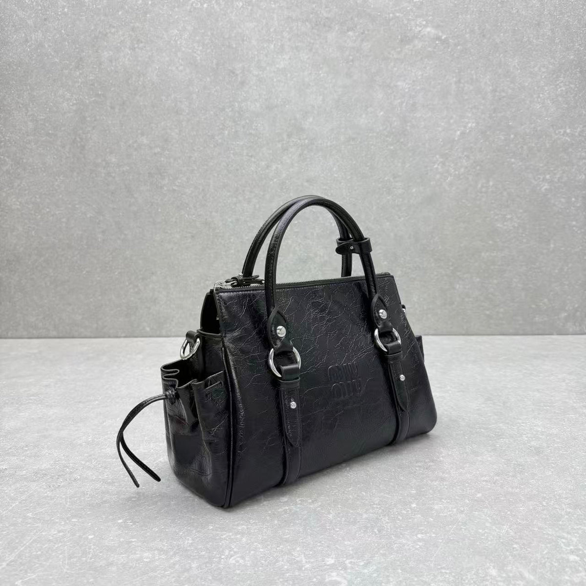 M*u Retro Rope Motorcycle Bag Black Leather