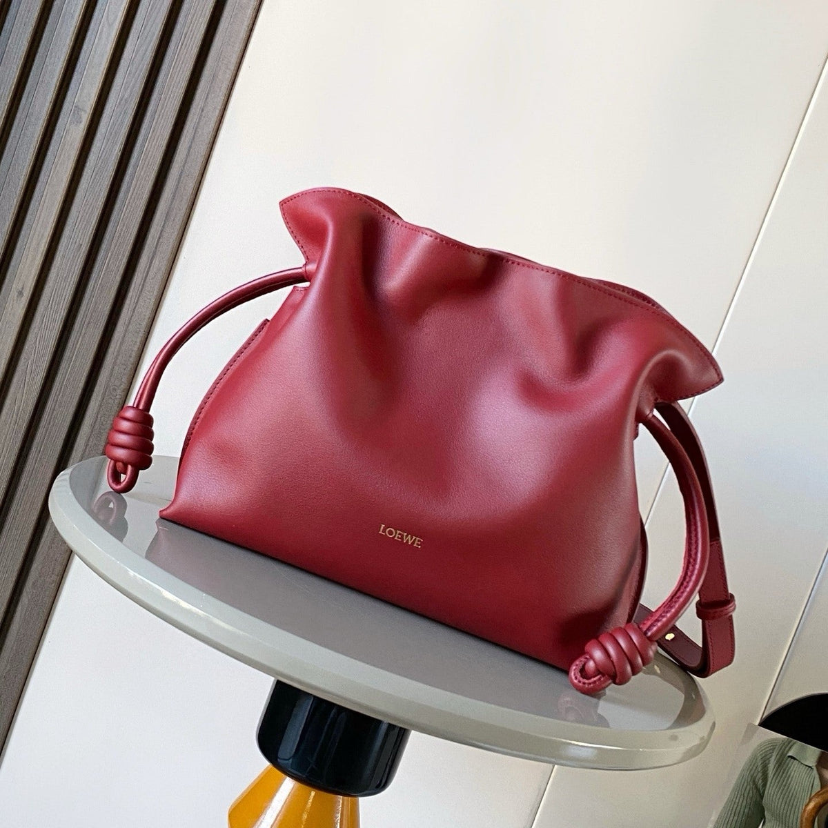 L*ew Coil Flamenco Medium Leather Clutch Red Leather