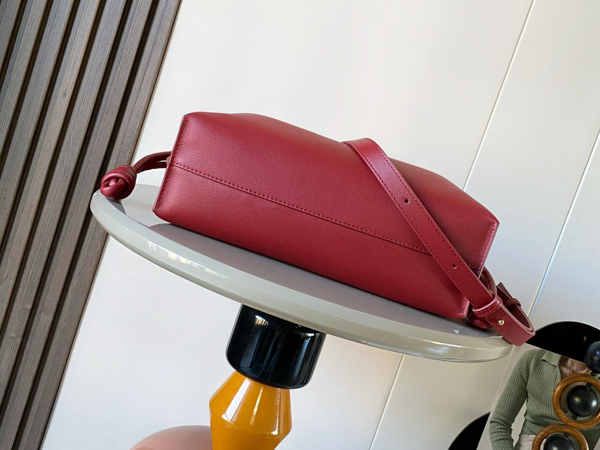 L*ew Coil Flamenco Medium Leather Clutch Red Leather