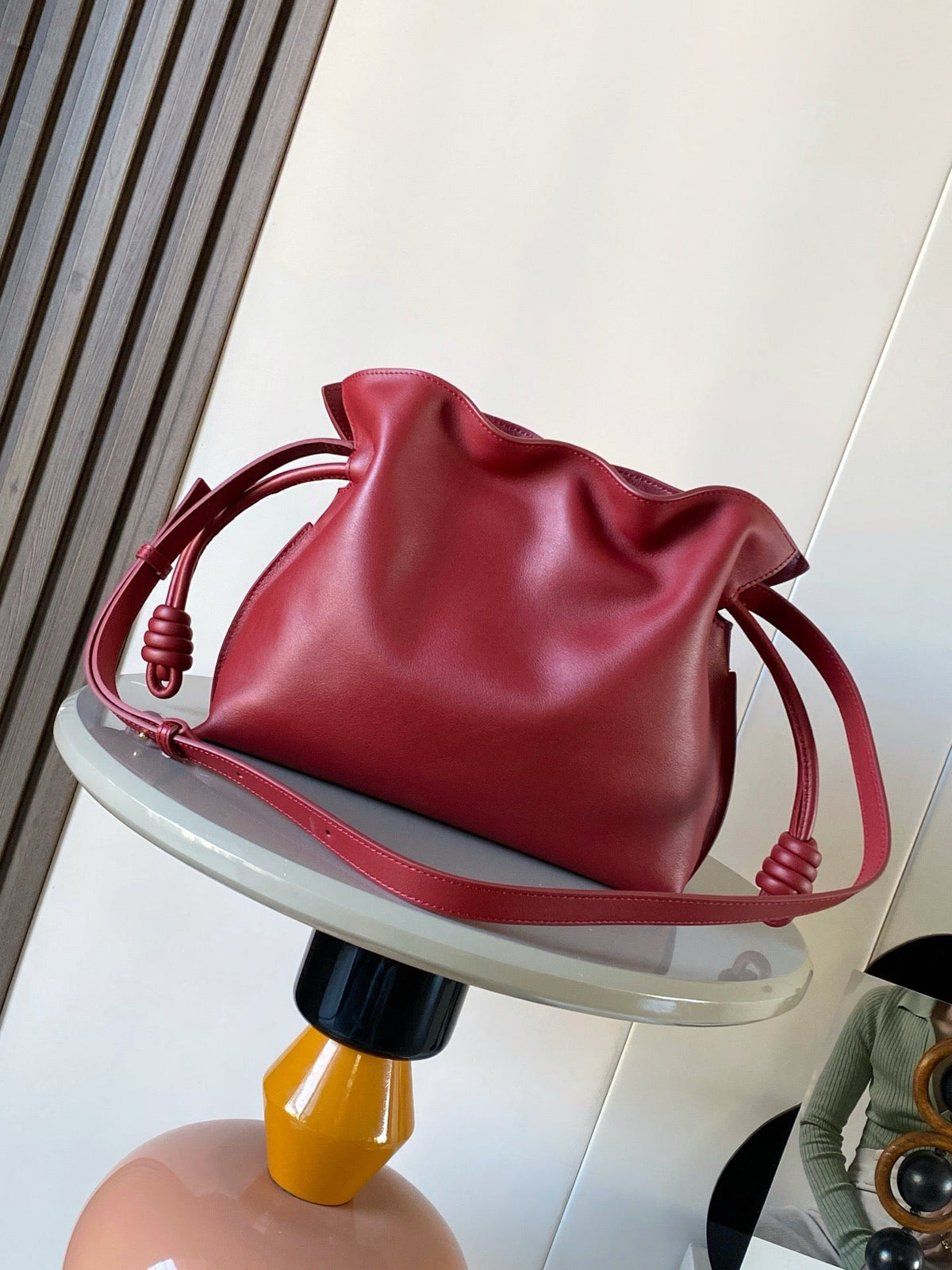 L*ew Coil Flamenco Medium Leather Clutch Red Leather
