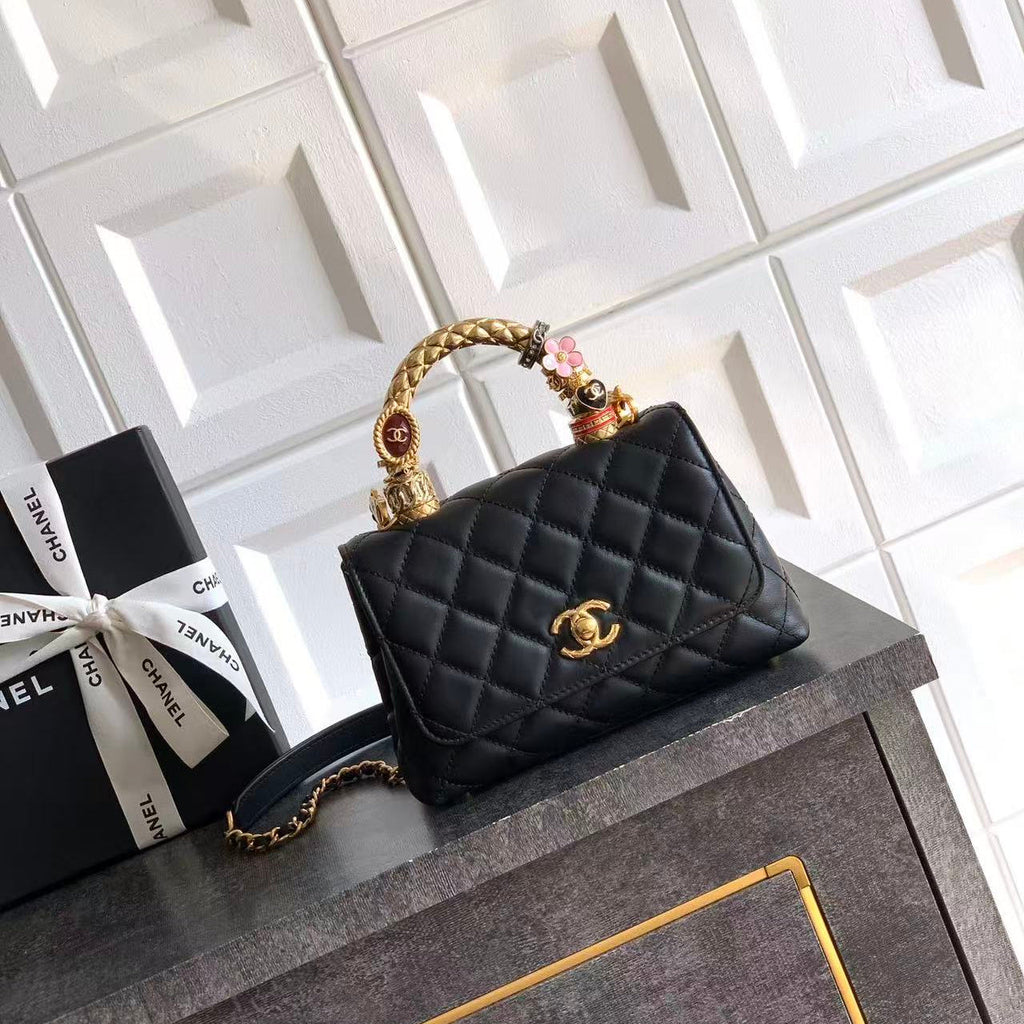 C*C Mini Coco Handbag 19cm Black Calfskin