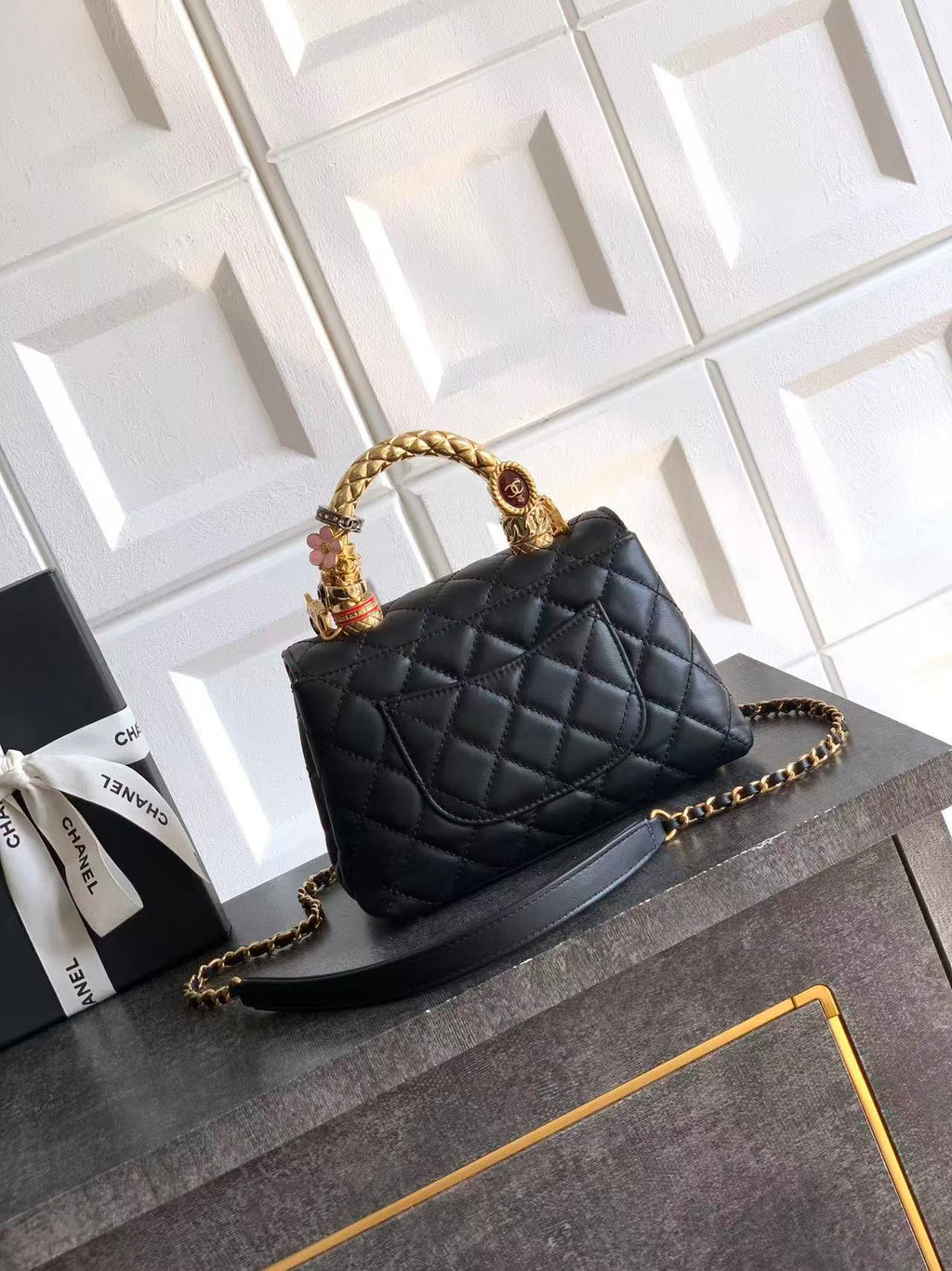 C*C Mini Coco Handbag 19cm Black Calfskin