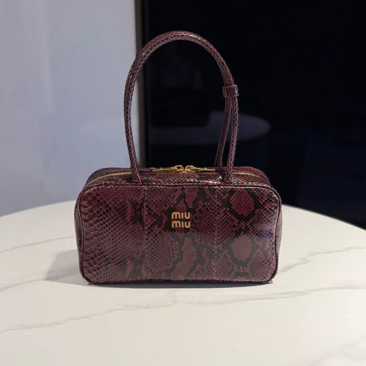 M*u Beau Bag 30cm Python-Printed Ayers Leather