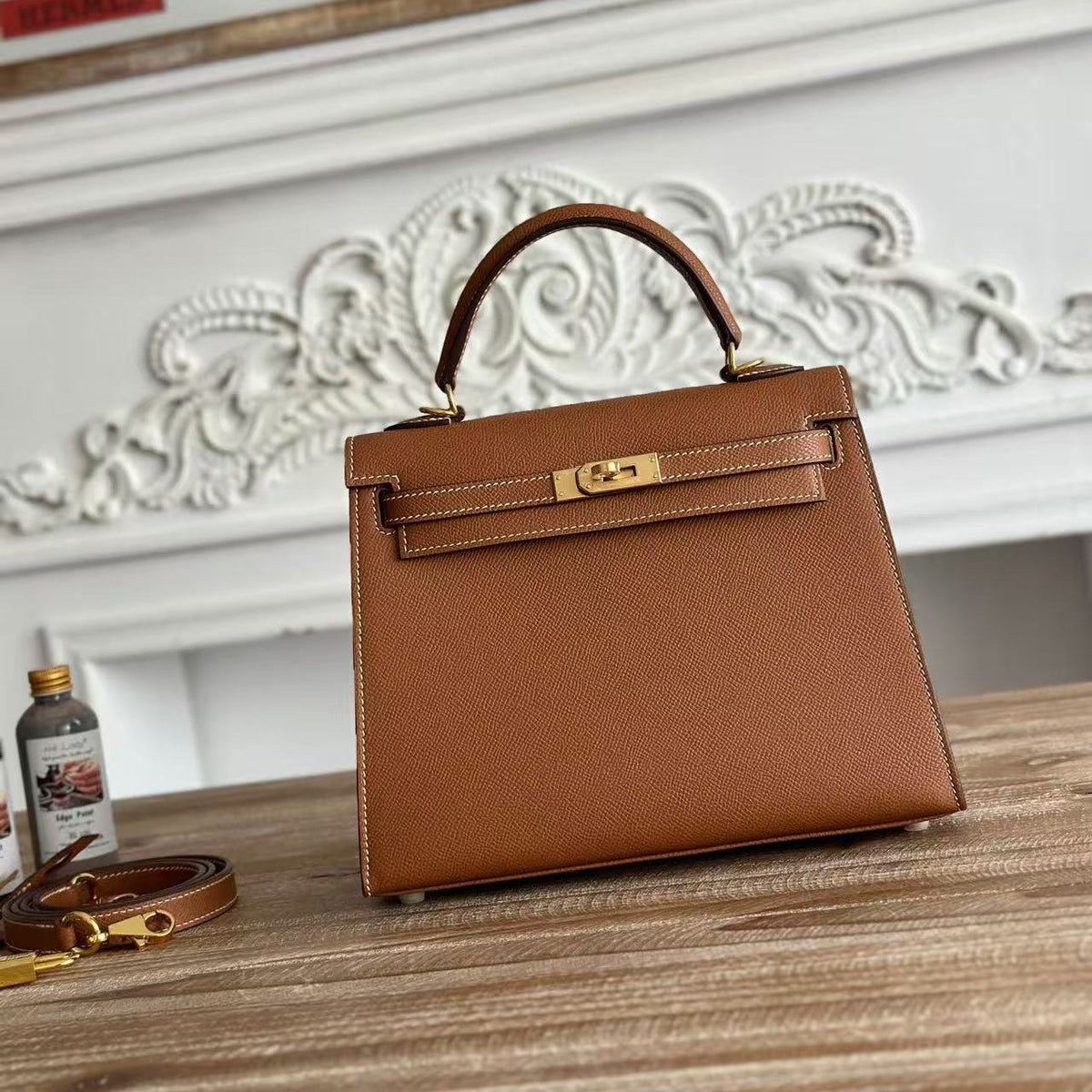 H*M Kelly 25cm Bag Brown Epsom Leather Ghw