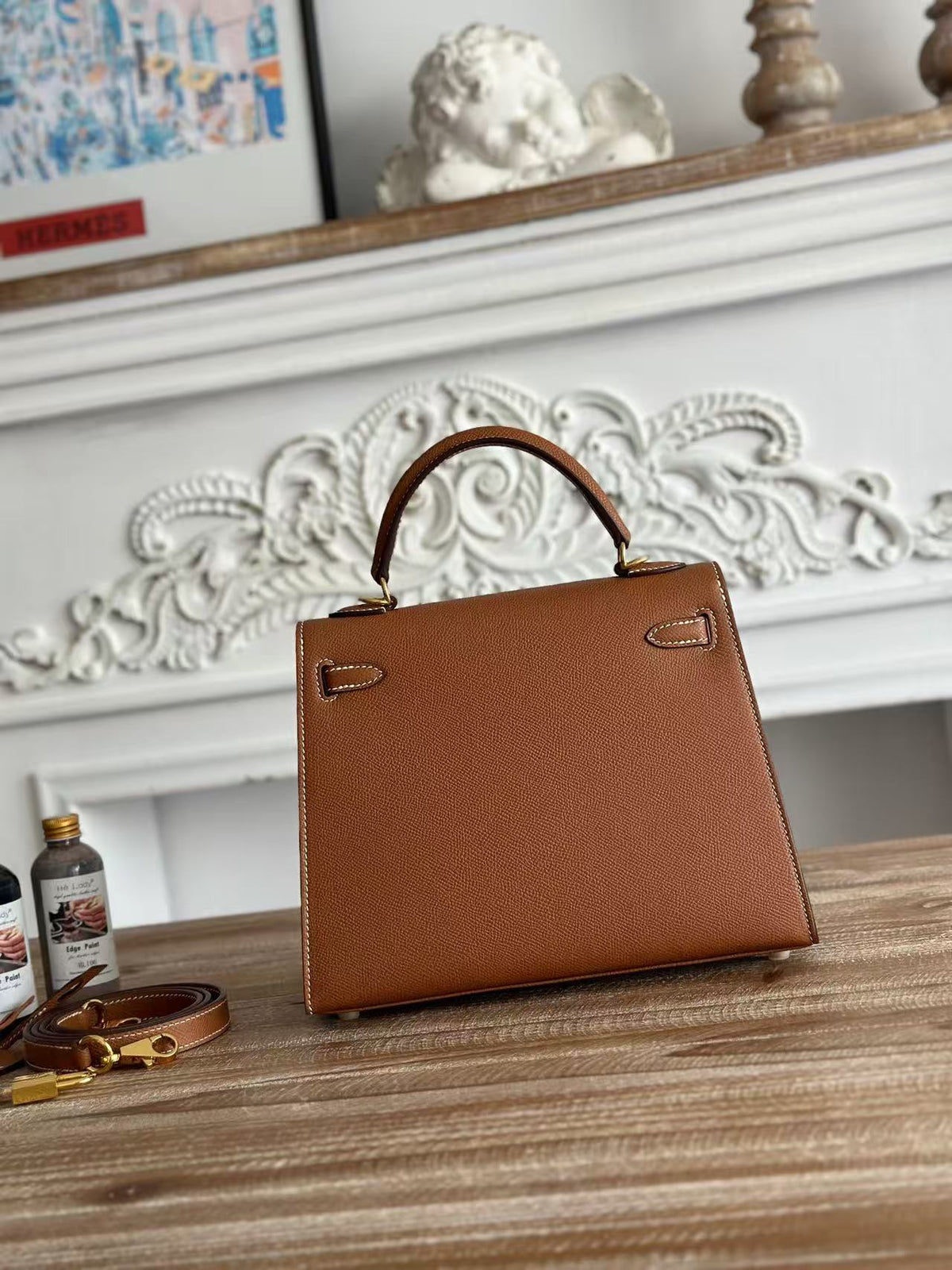 H*M Kelly 25cm Bag Brown Epsom Leather Ghw