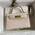 H*M MINI KELLY 19CM OFF WHITE SWIFT GOLD HARDWARE