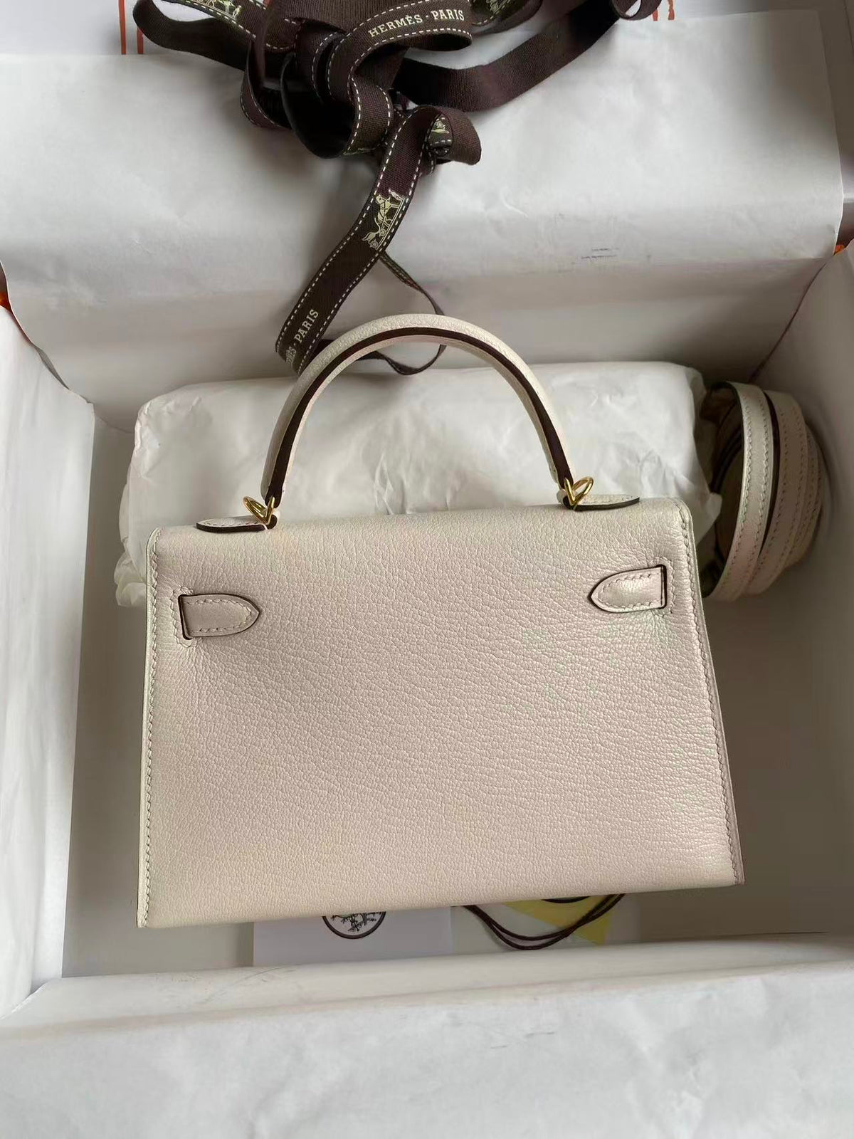 H*M MINI KELLY 19CM OFF WHITE SWIFT GOLD HARDWARE