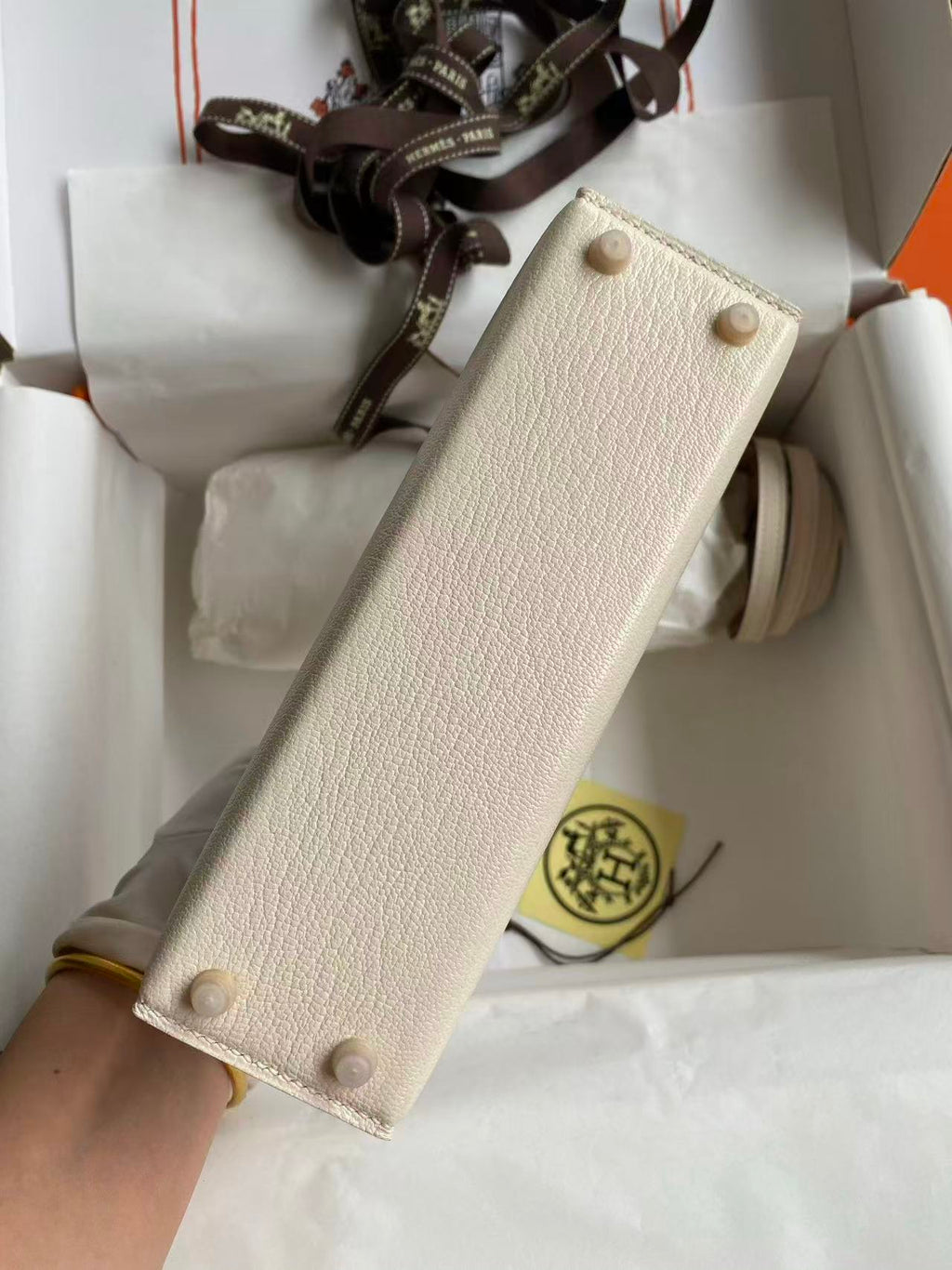H*M MINI KELLY 19CM OFF WHITE SWIFT GOLD HARDWARE