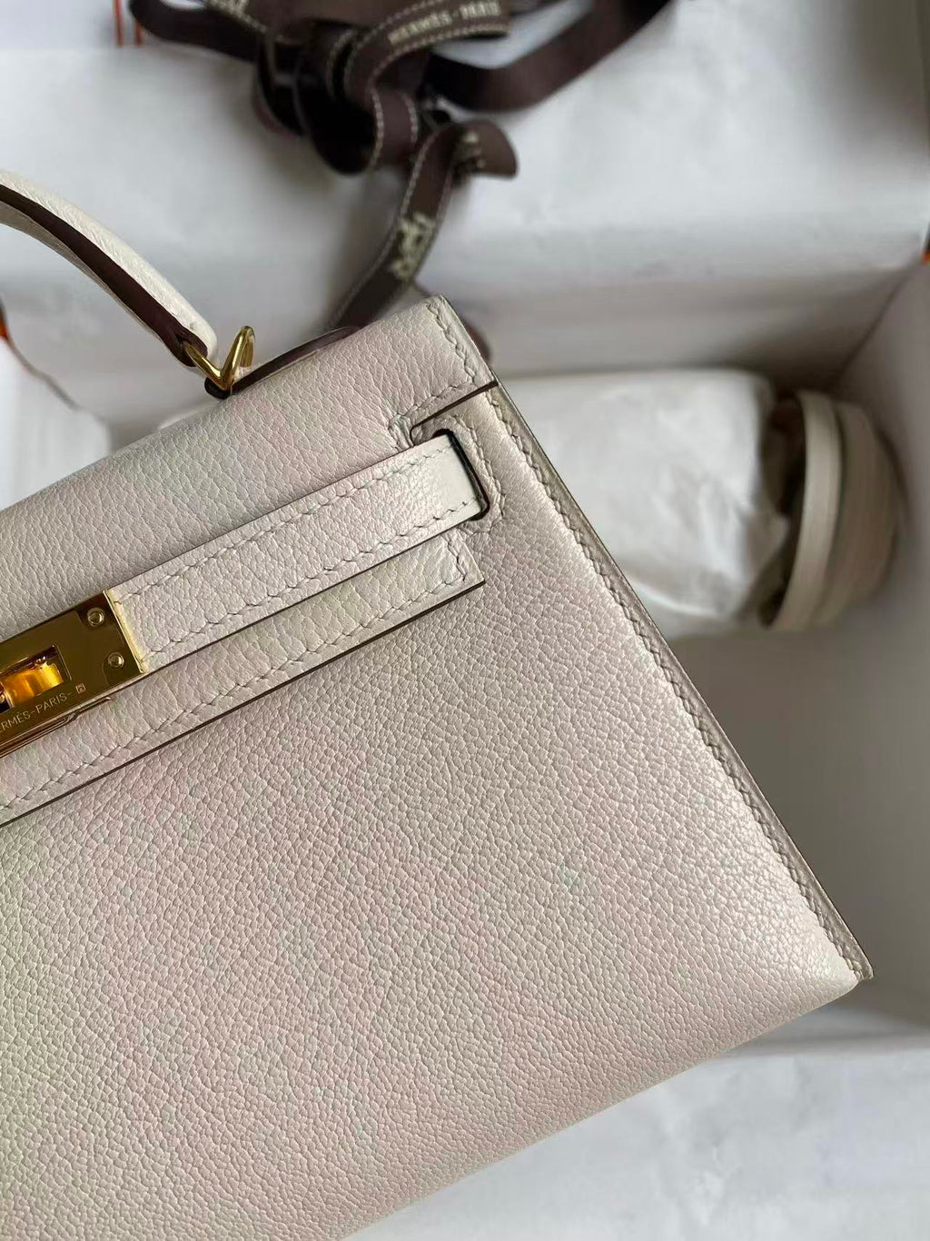 H*M MINI KELLY 19CM OFF WHITE SWIFT GOLD HARDWARE