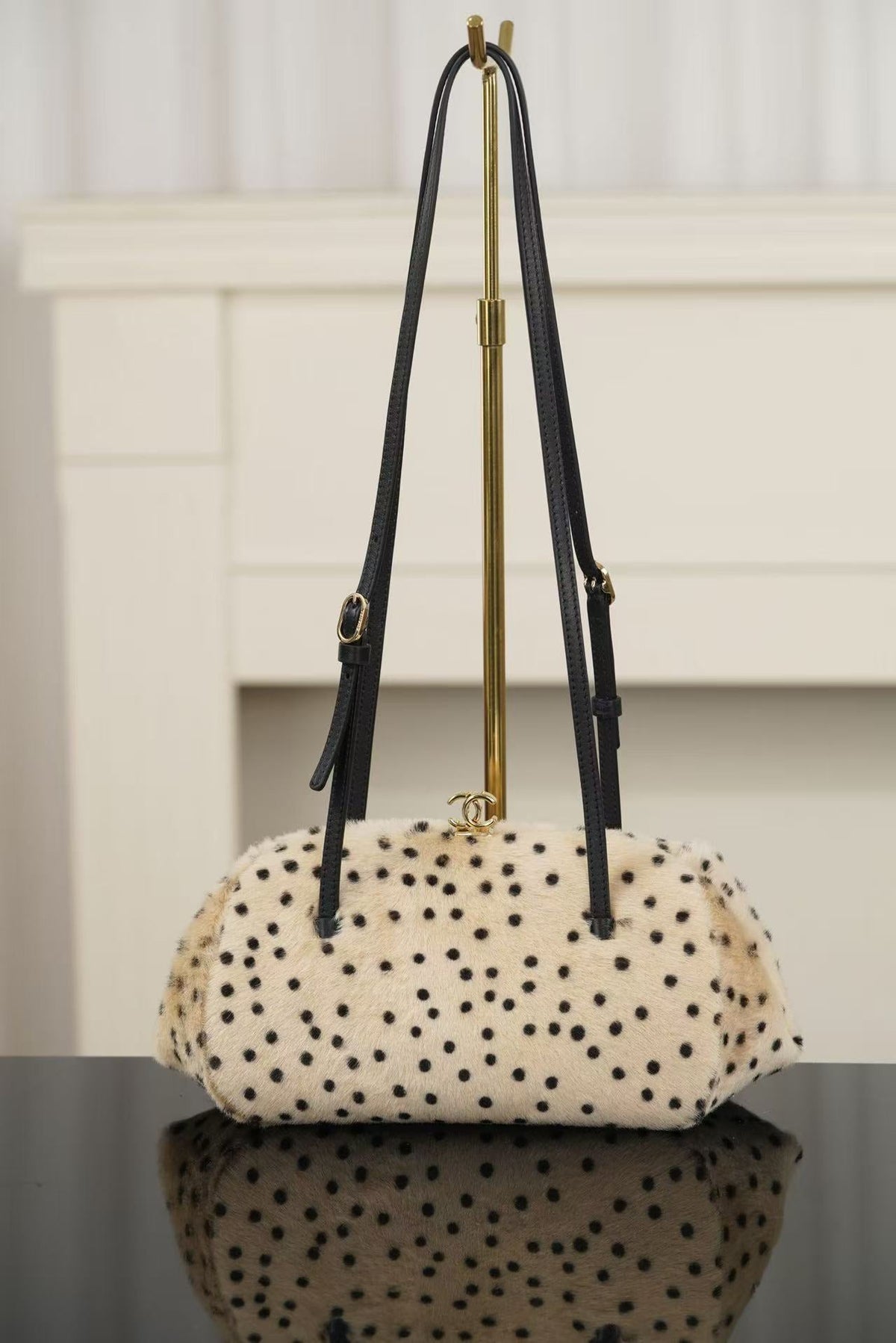 C*C 26A Handbag Dalmatian Print Shearling Leather