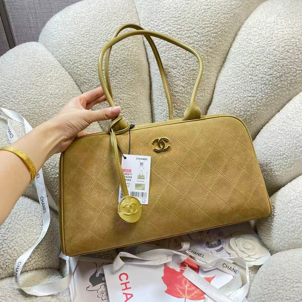 C*C Large Bowling Bag 35.5cm Dark Beige Calfskin