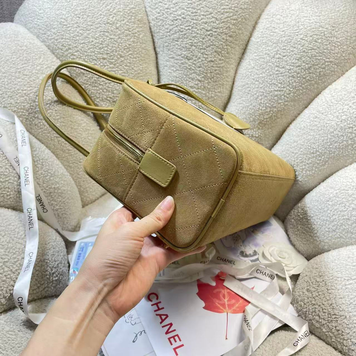 C*C Large Bowling Bag 35.5cm Dark Beige Calfskin