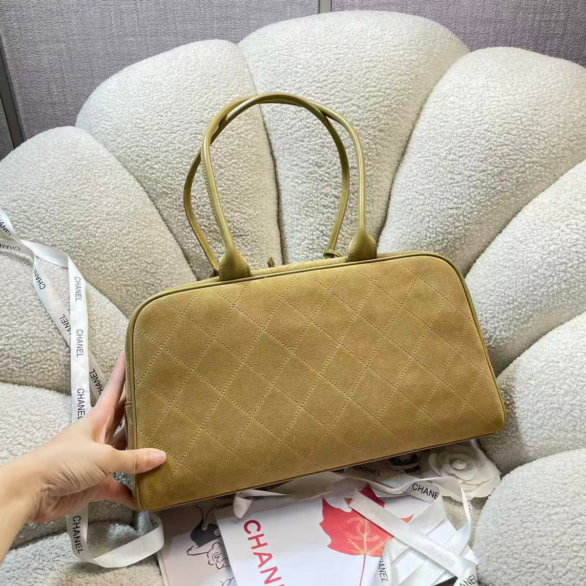 C*C Large Bowling Bag 35.5cm Dark Beige Calfskin